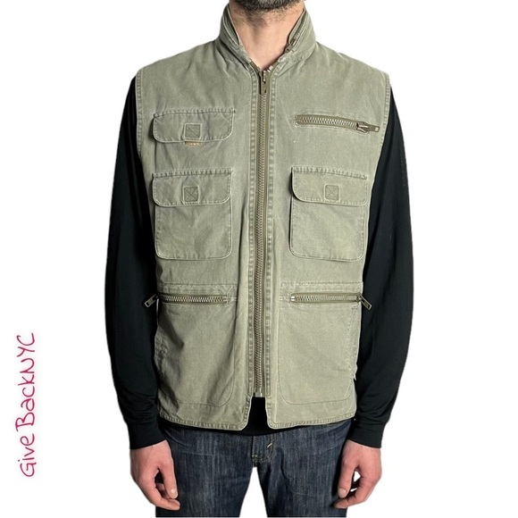 Banana Republic Archives Wilderness Vest w/ Hidden Hood in Washed Olive Green M - Picture 2 of 5